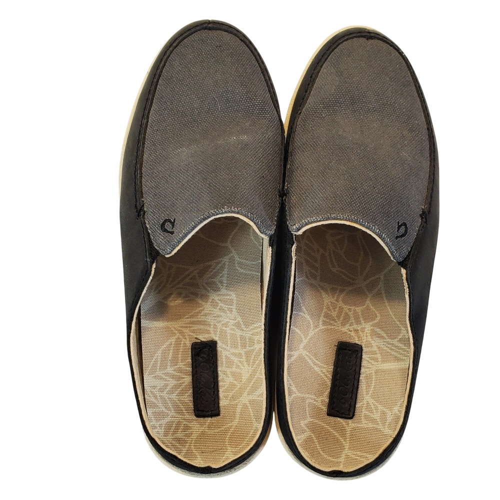Olukai‎ Huaka Black Charcoal Textile Slip On Mules Womens 5 20355-406C